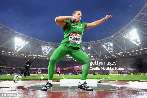 Anita Marton of Hungary competes in the Women's Shot Put final during day six of the 16th IAAF World Athletics Championships London 2017 at The...