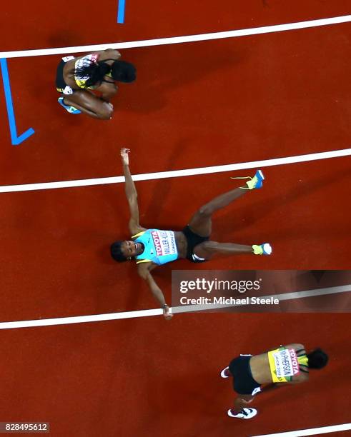 Shaunae Miller-Uibo of the Bahamas reacts after competing in the Women's 400 metres final during day six of the 16th IAAF World Athletics...