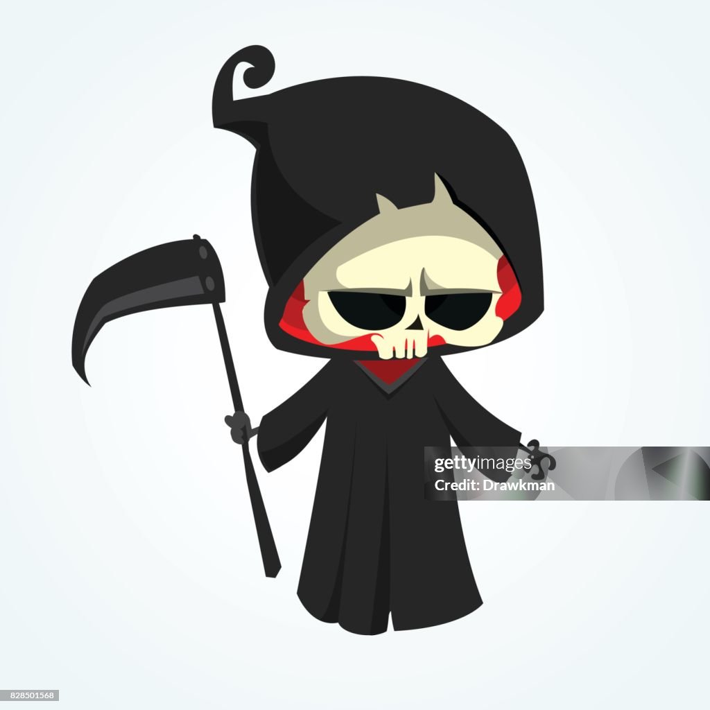 Grim Reaper Cartoon Character With Scythe Isolated On A White Background  Cute Death Character In Black Hood High-Res Vector Graphic - Getty Images