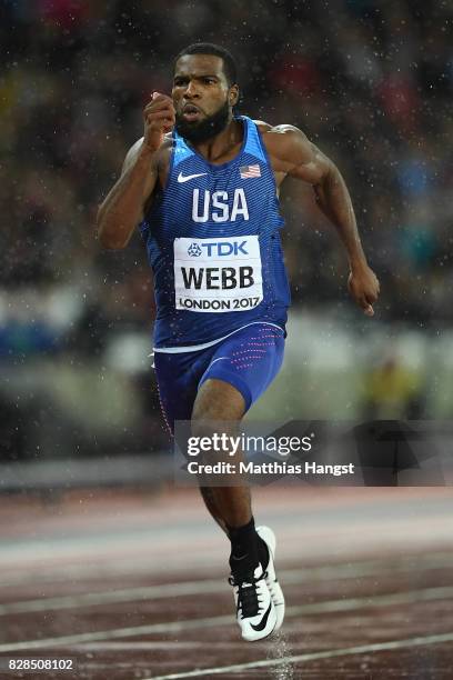 Ameer Webb of United States competes in the Men's 200 metres semi finals during day six of the 16th IAAF World Athletics Championships London 2017 at...