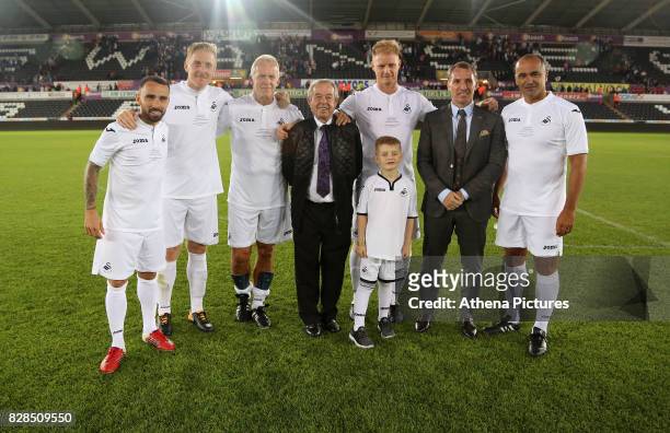 Current and former players and managers, Leon Britton, Garry Monk, Alan Curtis, Brian Flynn, Alan Tate with his son, Brendan Rodgers and Roberto...