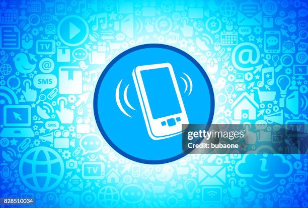 touchscreen cell phone icon on internet technology background - blue-play-button stock illustrations