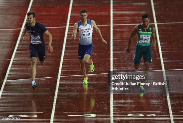 Christophe Lemaitre of France, Daniel Talbot of Great Britain and Wayde van Niekerk of South Africa compete in the Men's 200 metres semi finals...