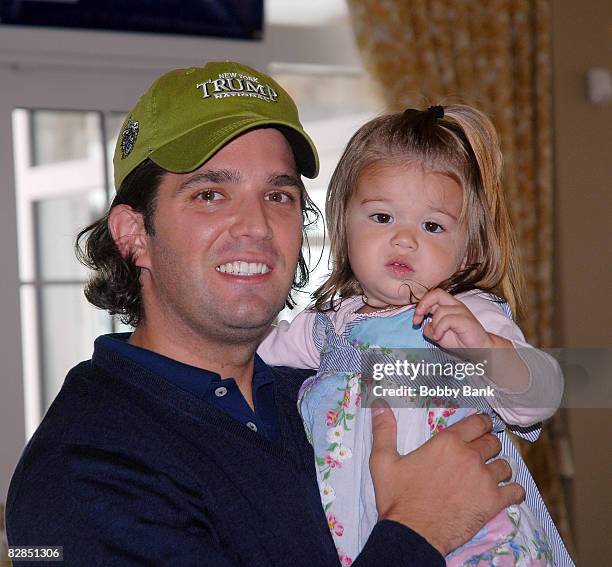 Donald Trump Jr. And his 16 month old daughter Kai Madison Trump attend the 2008 Eric Trump Foundation Golf Outing at the Trump National Golf Club on...