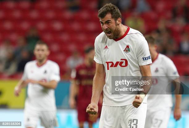 Solomon Kvirkvelia of FC Lokomotiv Moscow celebrates during the Russian Premier League match between FC Rubin Kazan and FC Lokomotiv Moscow at Kazan...