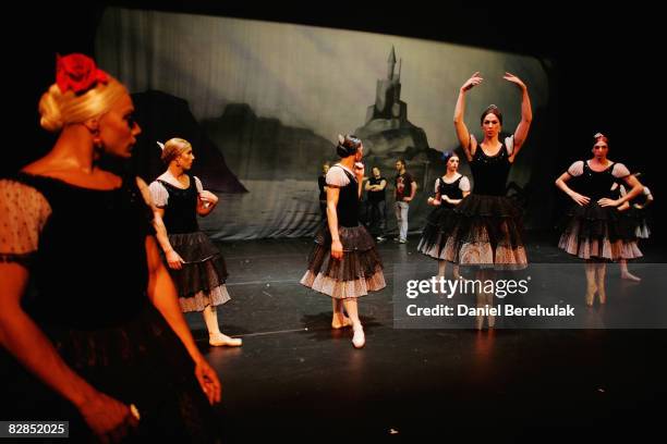 The Les Ballets Trockadero de Monte Carlo troup pactice steps after receiving feedback from their director on September 16, 2008 in London, England....