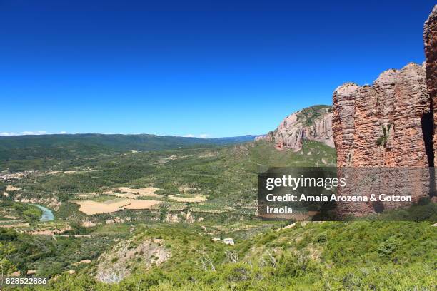 mallos de riglos rock formation in riglos. huesca province, spain. - conglomerate stock pictures, royalty-free photos & images