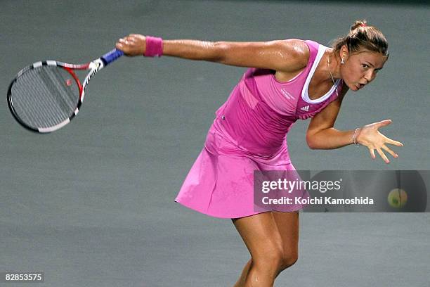 Dinara Safina of Russia returns a shot against Dominika Cibulkova of Slovakia during the Toray Pan Pacific Open Tennis at Ariake Colosseum on...