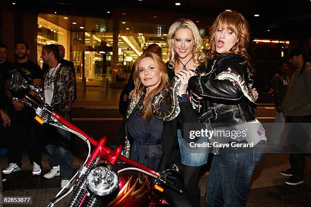 Charlotte Dawson, Model Ali Mutch and Radio Host Bianca Dye arrives for the official launch party for the new Ed Hardy Bondi Junction stores at The...