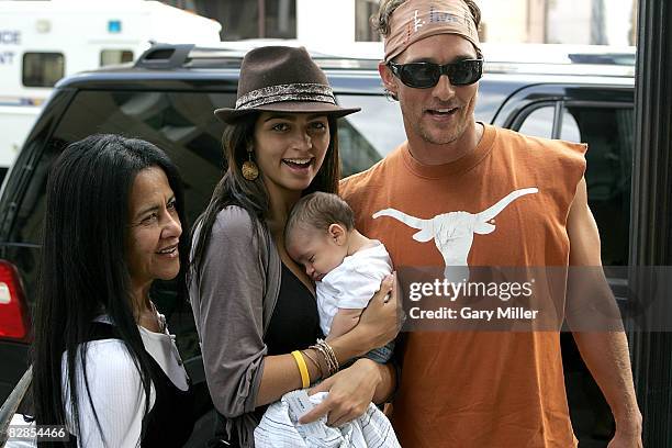 Camila Alves's Mother Multo Abrigado, Camila Alves, Baby Levi & Matthew McConaughey arrive at the Stephen F. Austin hotel, headquarters for the Nike...