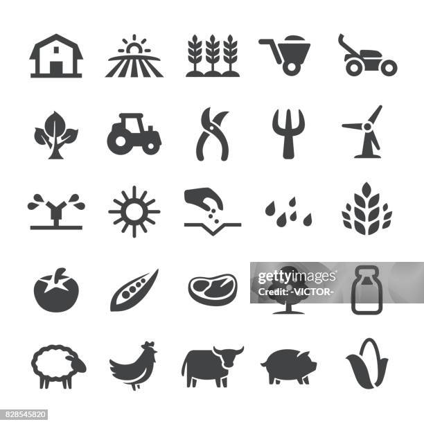 ilustraciones, imágenes clip art, dibujos animados e iconos de stock de iconos de la agricultura - serie inteligente - horca artículos de jardín