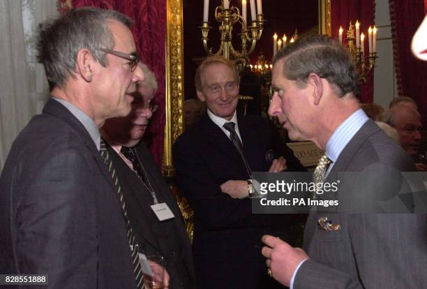 The Prince of Wales meets actors Roger Lloyd Pack and Charles Dance at a reception for British actors at St James's Palace, London.