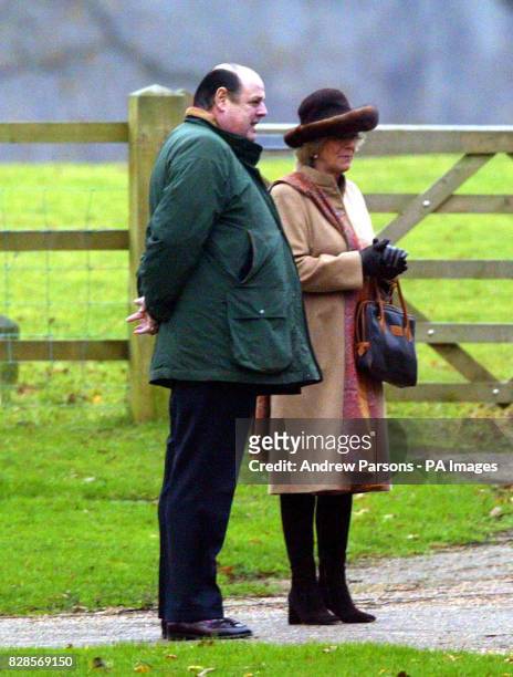 Conservative MP Nicholas Soames with the Prince of Wales' companion Camilla Parker Bowles as they walk to St. Mary's Church at the Sandringham estate...
