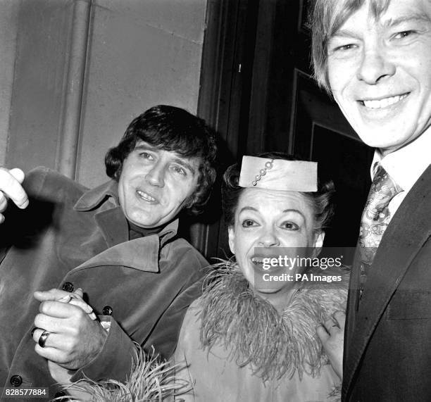 American actress Judy Garland with her bridegroom, New York businessman Mickey Deans, and the best man, U.S. Singer Johnny Ray after the wedding at...