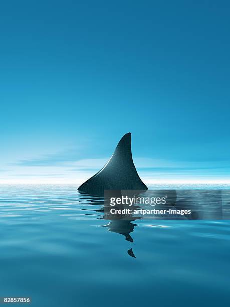shark waiting in th calm blue sea - fin 幅插畫檔、美工圖案、卡通及圖標