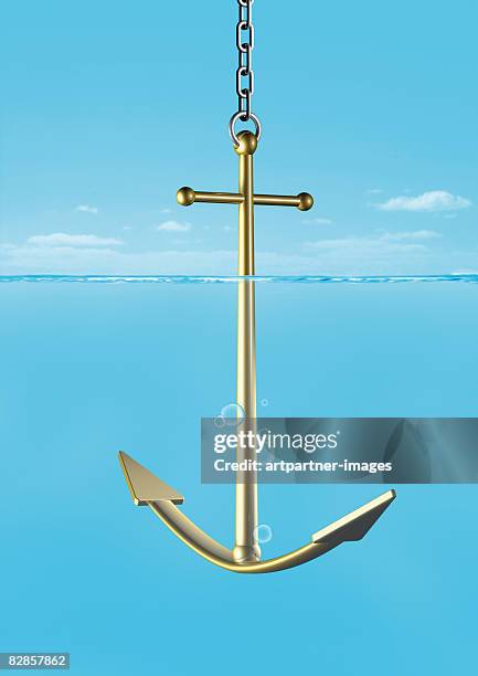 stockillustraties, clipart, cartoons en iconen met massive golden anchor hanging on a chain  - gold boot