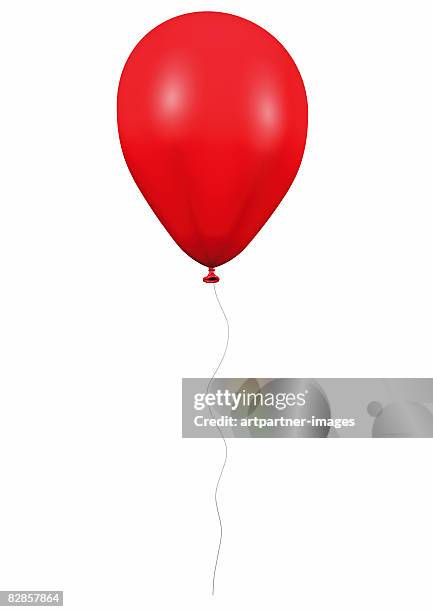 red balloon with cord on white background - balloons stock-grafiken, -clipart, -cartoons und -symbole