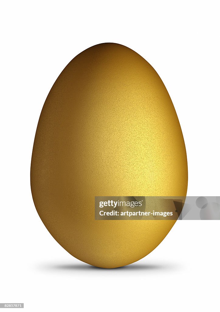 One golden egg on white background