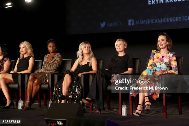 Actors Leslie Grossman, Adina Porter, Billie Lourd, Alison Pill, and Sarah Paulson of 'American Horror Story: Cult' speak onstage during the FX...