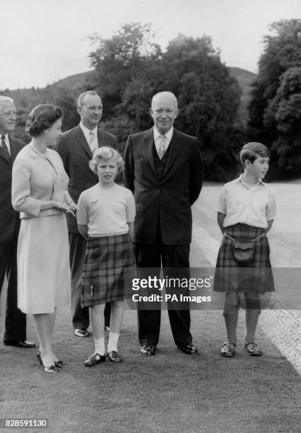 President Dwight D. Eisenhower of America during his current visit to this country, with Queen Elizabeth II, Prince of Wales and Princess Anne, Major...