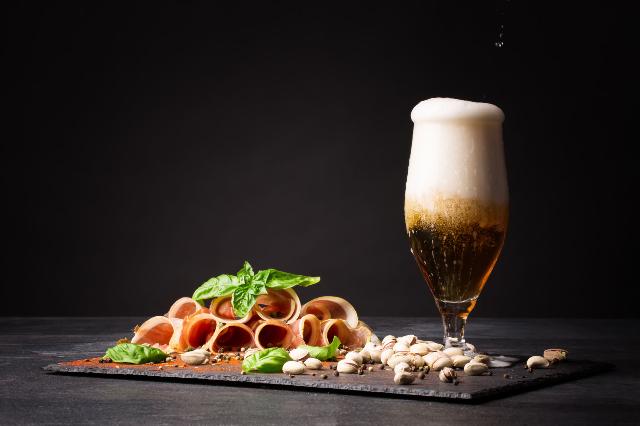 sour beer and prosciutto