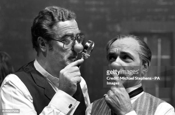 Actors Michael Caine and Ben Kingsley find some Comic Relief on the set of a new Sherlock Holmes film "Sherlock and Me" at Pinewood Studios with a...