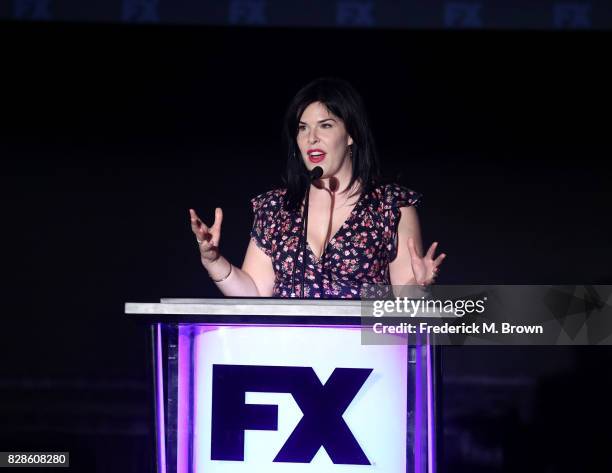 Producer Alexis Martin Woodall introduces the 'Half Initiative and FX Directors Panel' speak onstage during the FX portion of the 2017 Summer...