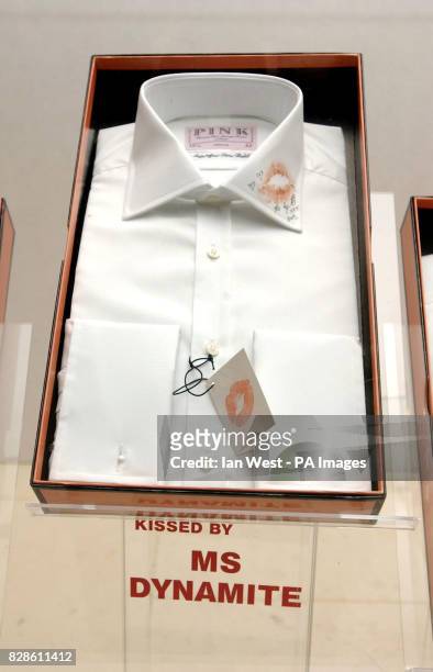 Shirt kissed and signed by Ms Dynamite at the Lipstick on you Collar auction for the Haven Trust at The Avenue, St James's Street in London where...