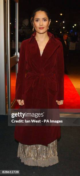 Actress Salma Hayek arrives for the UK film premiere of Frida at the Odeon West End in London. The film, directed by Julie Taymor, tells the story of...