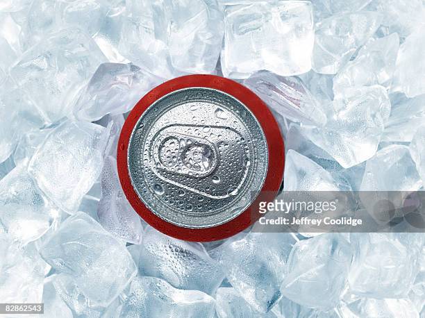 beverage can in ice - soda imagens e fotografias de stock