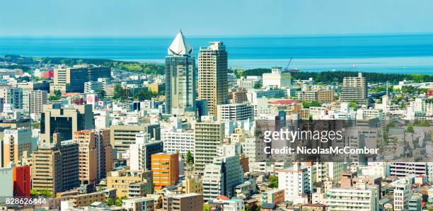 japan downtown niigata panoramic aerial view daytime sunny day - prefeitura de niigata imagens e fotografias de stock