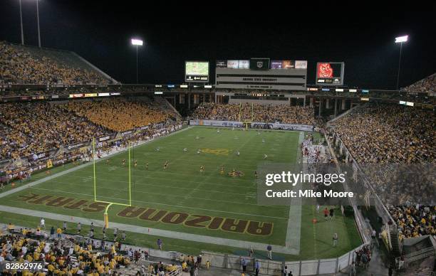 General view of the interior of Sun Devil Stadium during te game between the UNLV Rebels and the Arizona State Sun Devils on September 13, 2008 at...