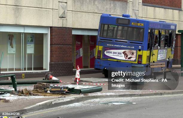 The scene in Crawley, West Sussex, where a woman was killed and four others were injured, when a bus careered into a group of people at a bus stop. *...