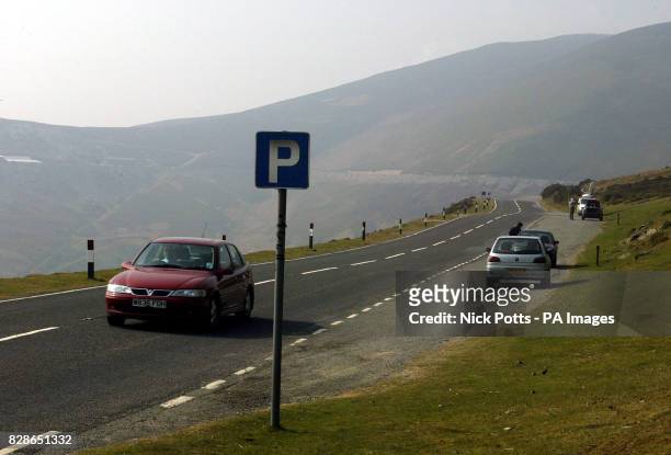 Parking layby on Horseshoe Pass near Llangollen, the beauty spot where a father killed himself and his four young children in North Wales. Their...