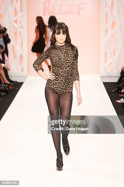 Daisy Lowe walks the catwalk in Naomi Campbell's Fashion For Relief show at the National History Museum, during London Fashion Week Spring/Summer...