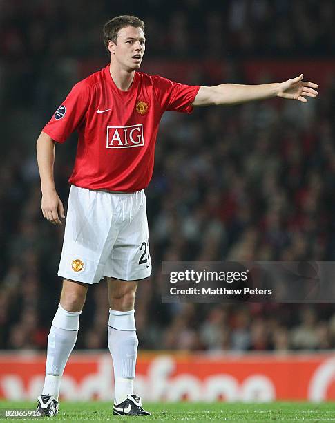 Jonny Evans of Manchester United in action during the UEFA Champions League match between Manchester United and Villarreal at Old Trafford on...