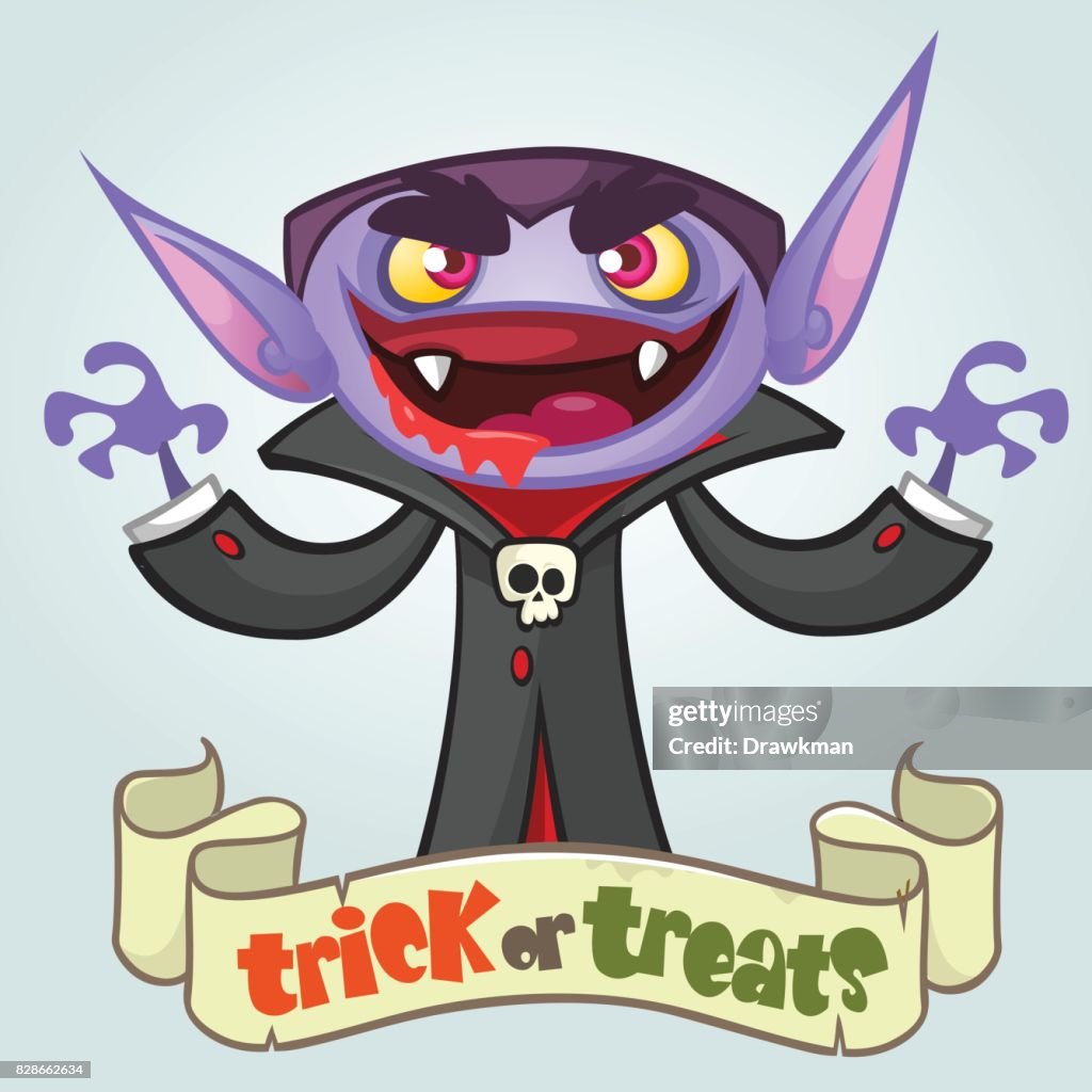 Vampiro De Dibujos Animados Ilustración De Vector De Halloween Postal O  Cartel Para Fiesta Ilustración de stock - Getty Images