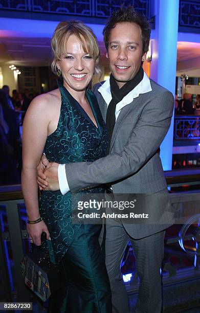 Andrea Ballschuh and her husband Jem Atai attend the 2008 Goldene Henne Award after show party at Friedrichstadtpalast on September 17, 2008 in...