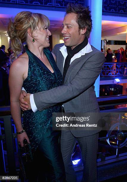 Andrea Ballschuh and her husband Jem Atai attend the 2008 Goldene Henne Award after show party at Friedrichstadtpalast on September 17, 2008 in...