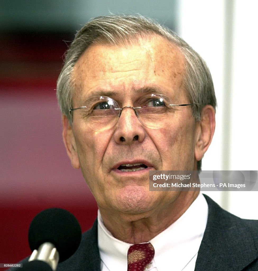 Donald Rumsfeld 1975 U.S. Defense Secretary Donald Rumsfeld during a news conference held ...