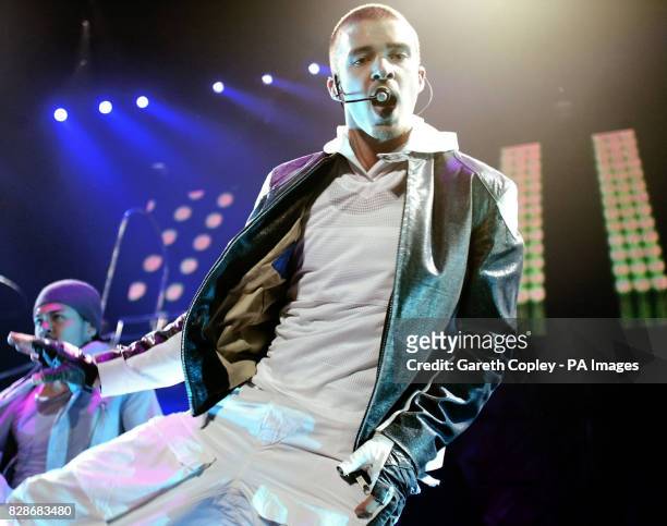 American pop star Justin Timberlake performs during the first night of his UK tour at the Hallam Arena, Sheffield.