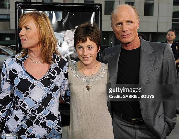 Actor and director Ed Harris arrives with his daughter Lily and his wife Amy at the Los Angeles premiere of "Appaloosa" on September 17, 2008 in...