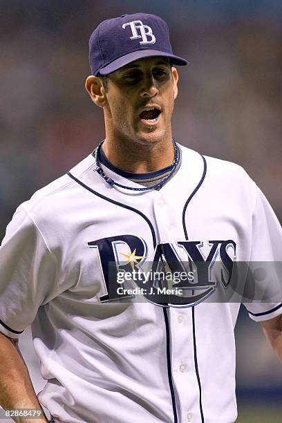 Relief pitcher Grant Balfour of the Tampa Bay Rays leaves the mound against the Boston Red Sox during the game at Tropicana Field September 17, 2008...