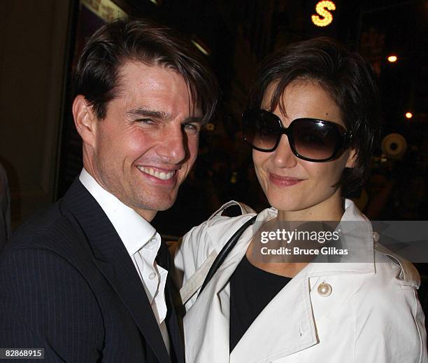 Tom Cruise and Katie Holmes pose after an industry-only final dress rehearsal before previews start for the general public of Arthur Miller's "All My...