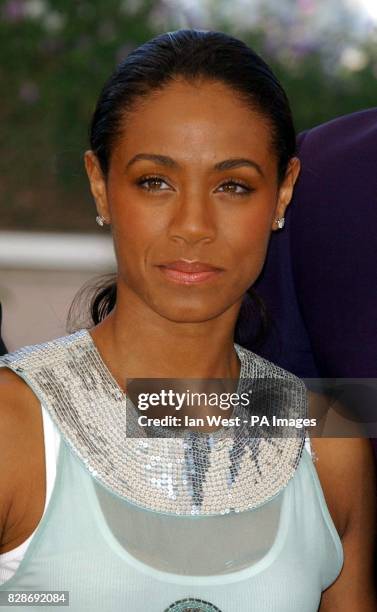 Actress Jada Pinkett-Smith poses for photographers during a photocall to promote her new film The Matrix Reloaded at the Palias des Festival as part...