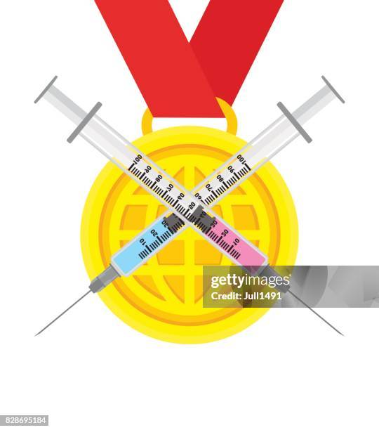 gold medal crossed syringes-doping. - doping stock illustrations