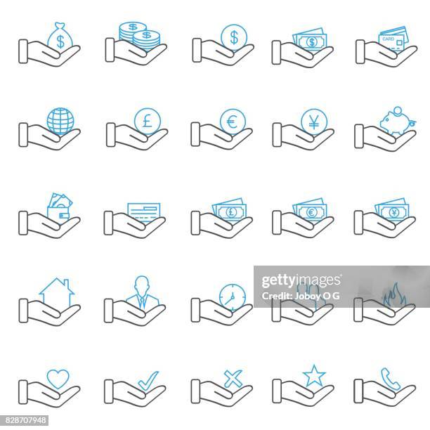 stockillustraties, clipart, cartoons en iconen met hand concept pictogramserie - yen sign