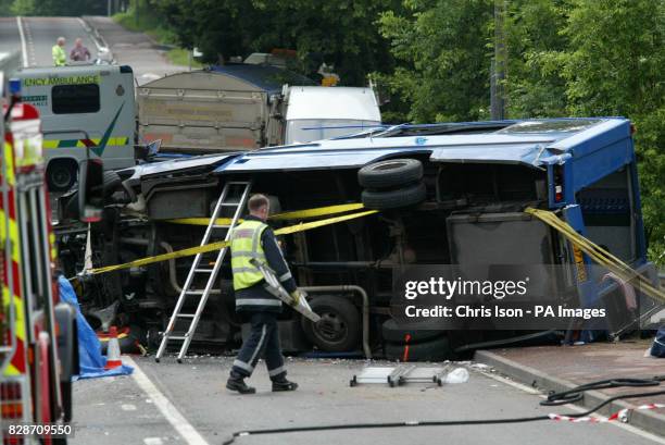 Police and Fire officers investigate the scene of an eight vehicle crash on the A36 near West Wellow, Hampshire. At least one person died in the...