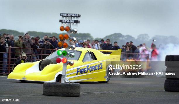 Martin Hill, the driver of the Fireforce 2 jet car, failed because of poor weather to break the Scottish landspeed record. * The 10,000 horse power...