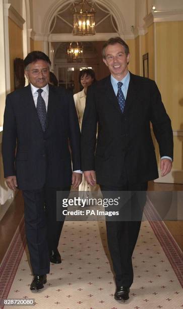 Prime Minister Tony Blair and President Pervez Musharraf of Pakistan in 10 Downing Street during his visit to the UK.